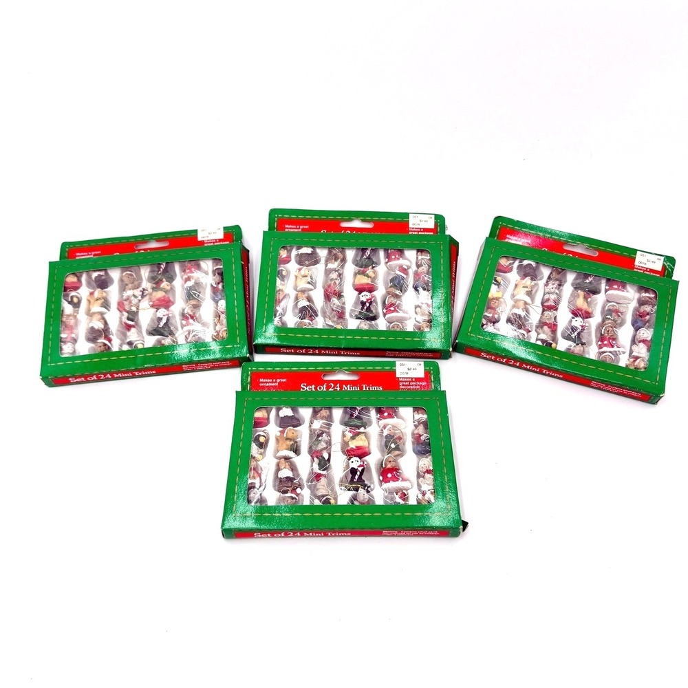 Vintage New Design Set of 24 Mini Trims‎ Polystone Christmas Ornaments 4 Packs